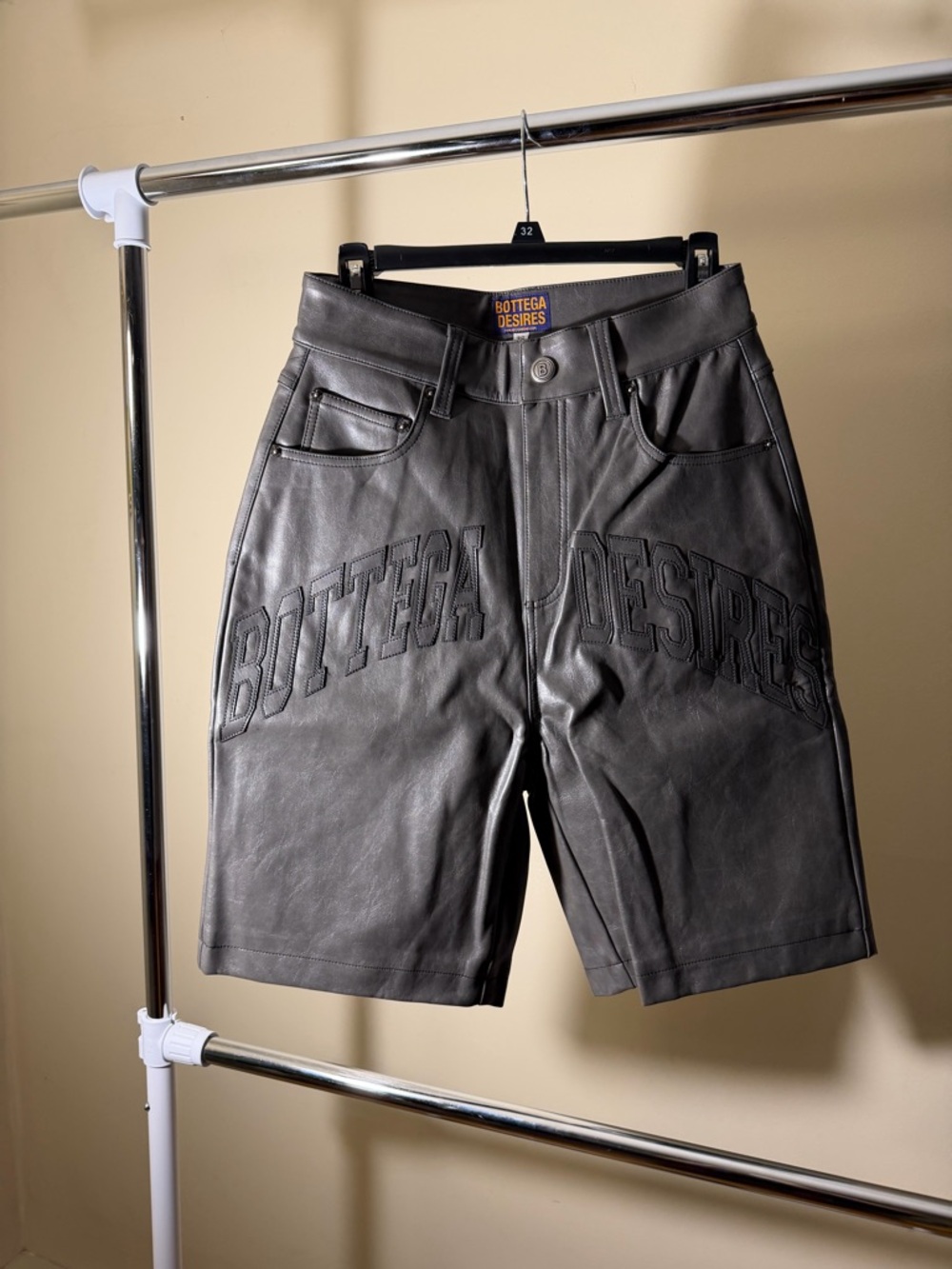 Bottega Desires Black Leather Shorts